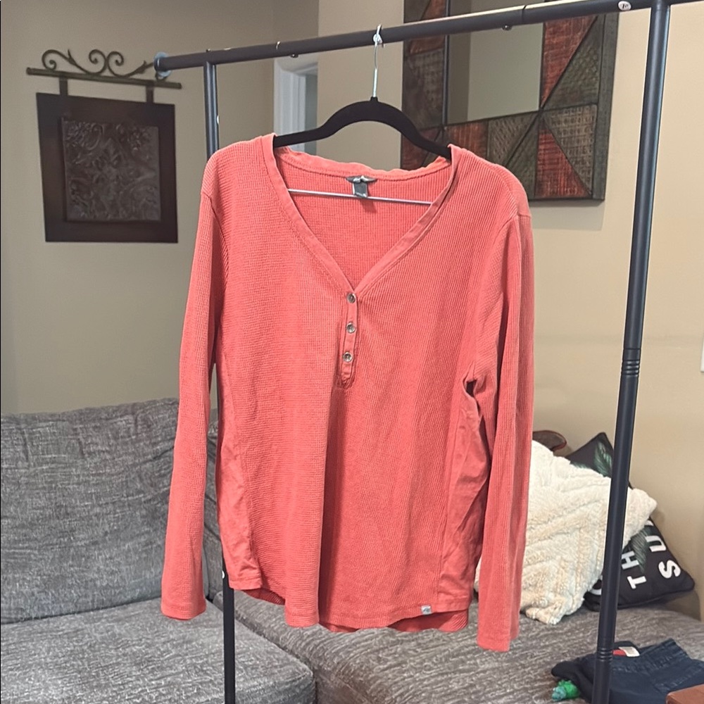 Eddie Bauer Red Orange Buttoned Relaxed Blouse